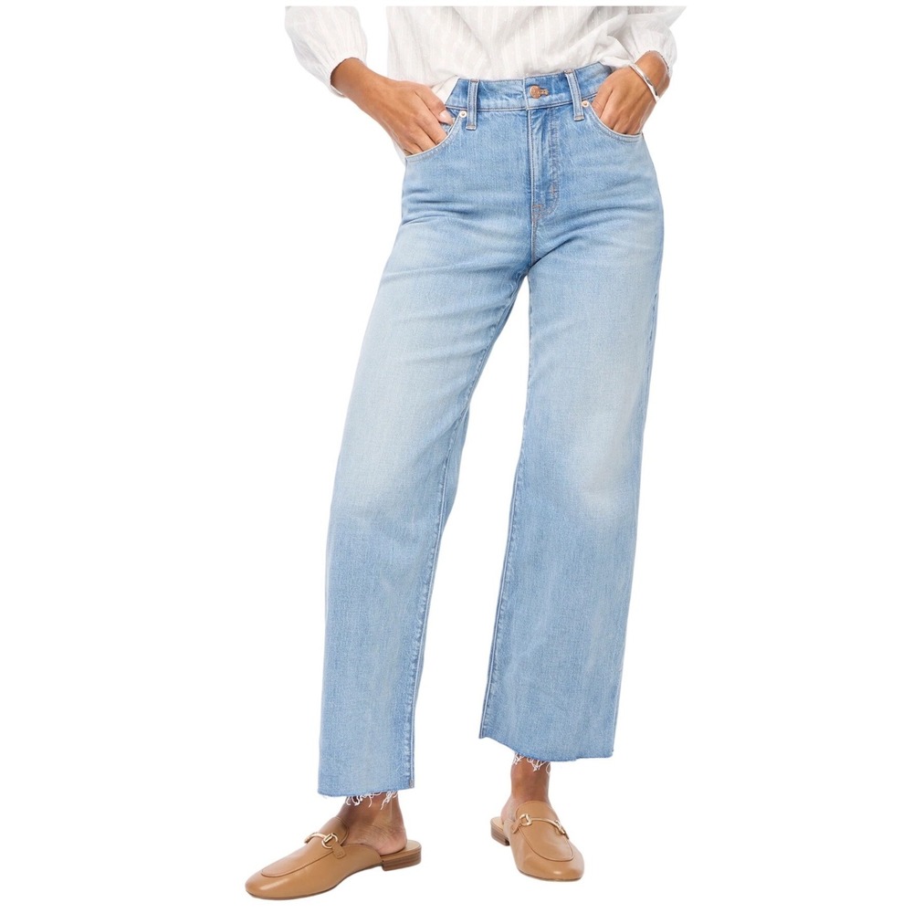 J.Crew Wide-Leg Cropped Jeans 26P All-Day Stretch Raw Hem High Rise Denim